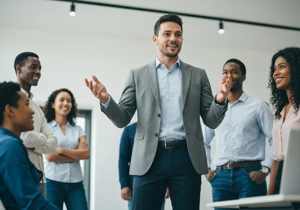 Seorang pemimpin Jenis 8 memberi inspirasi dan membimbing pasukan yang pelbagai