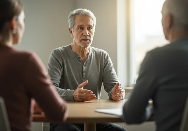 Seseorang sedang menjadi pengantara dengan tenang, melambangkan kekuatan sokongan