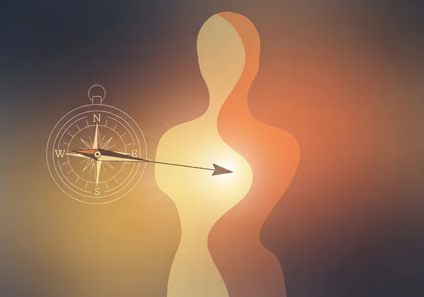 Kompas memandu penemuan diri, melambangkan perjalanan Enneagram