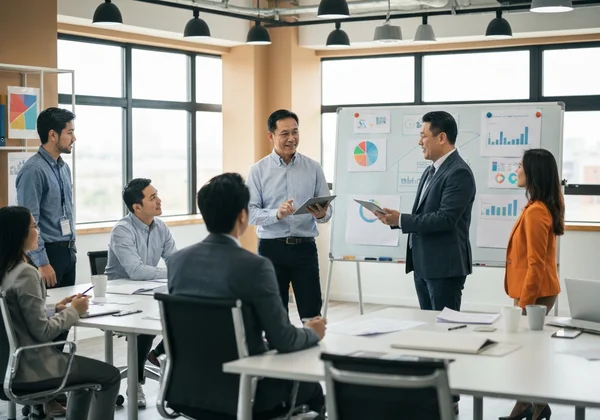 Profesional yang pelbagai bekerjasama dalam suasana kerja yang ideal