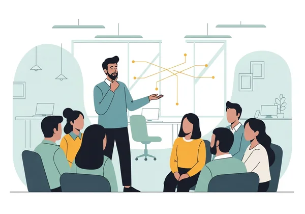 A leader guiding a diverse team with empathy