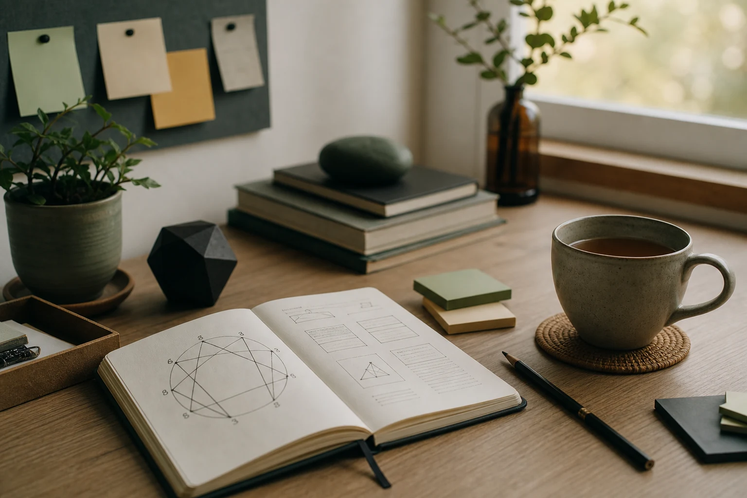 Calm desk with notes